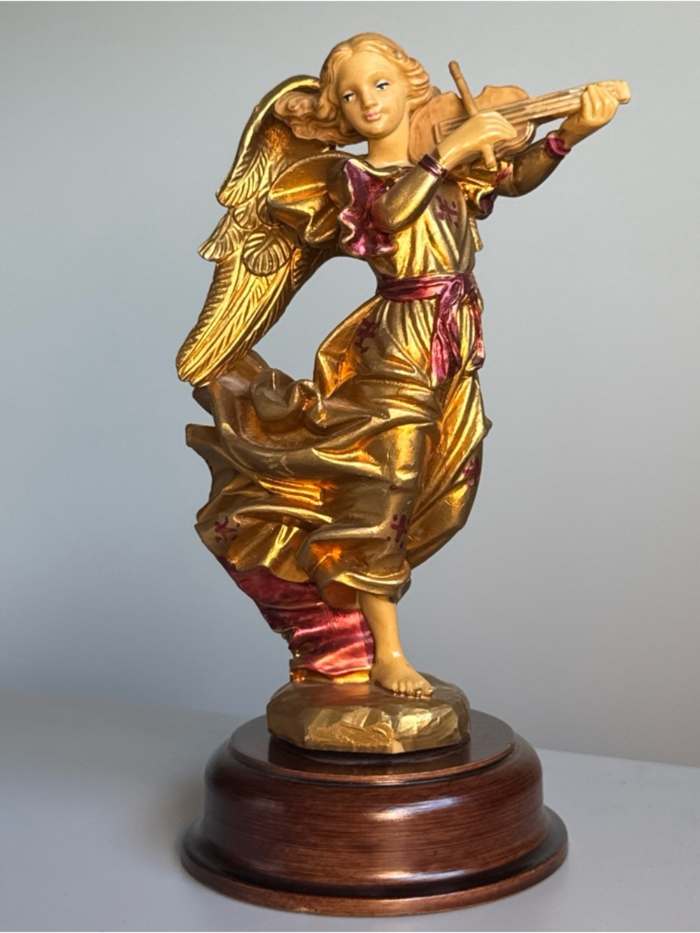 Vtg Horchow Italian Revolving Music Box Angel Violin Plays Silent Night Works